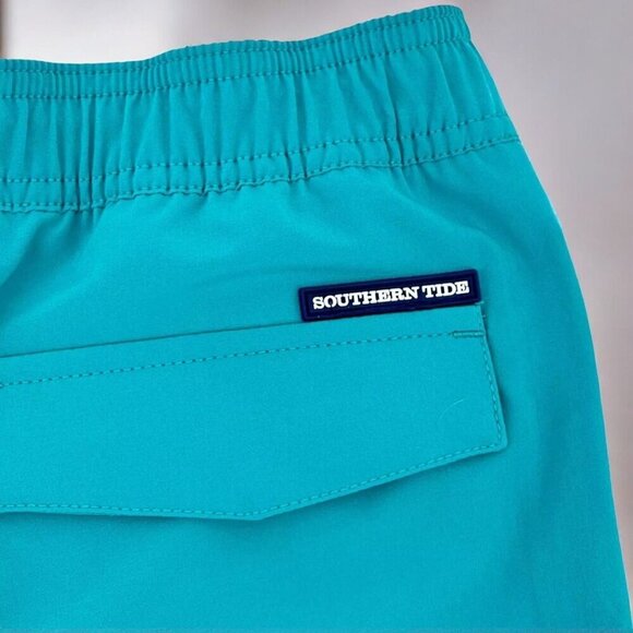 Southern Tide Boys XL-16 Quick Dry Tidal Wave Solid Turquoise Swim Trunks NEW - Picture 8 of 10